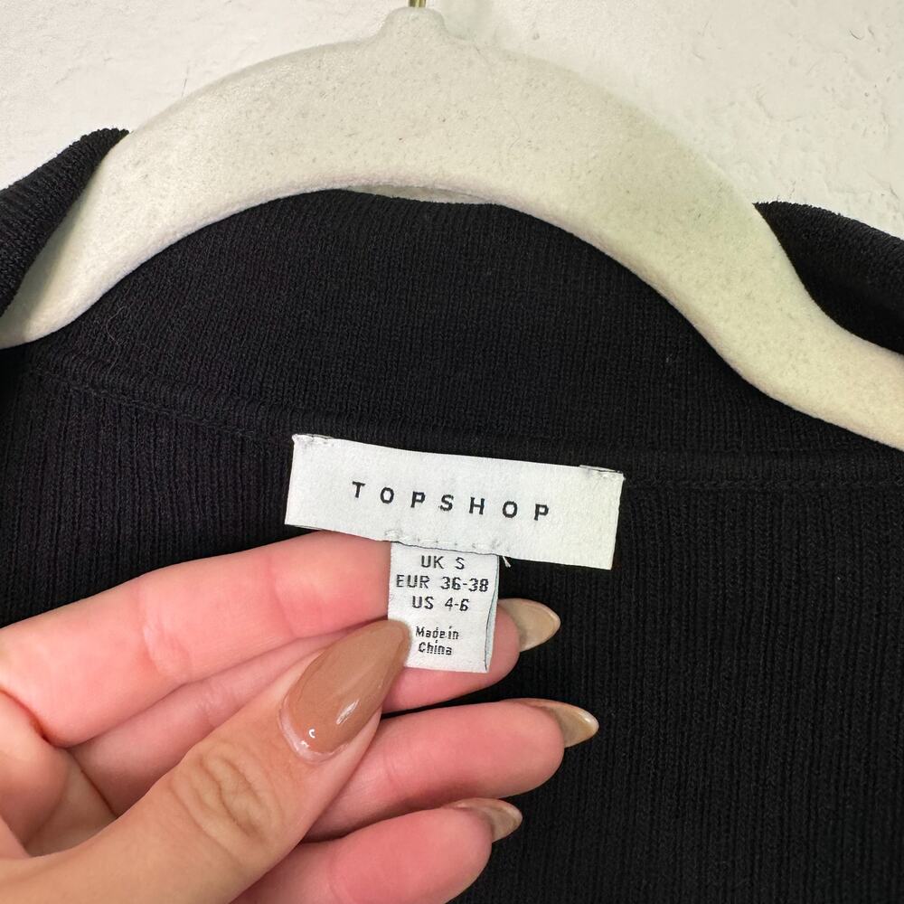 Topshop Black Ribbed Button Front Top - Picture 6 of 9